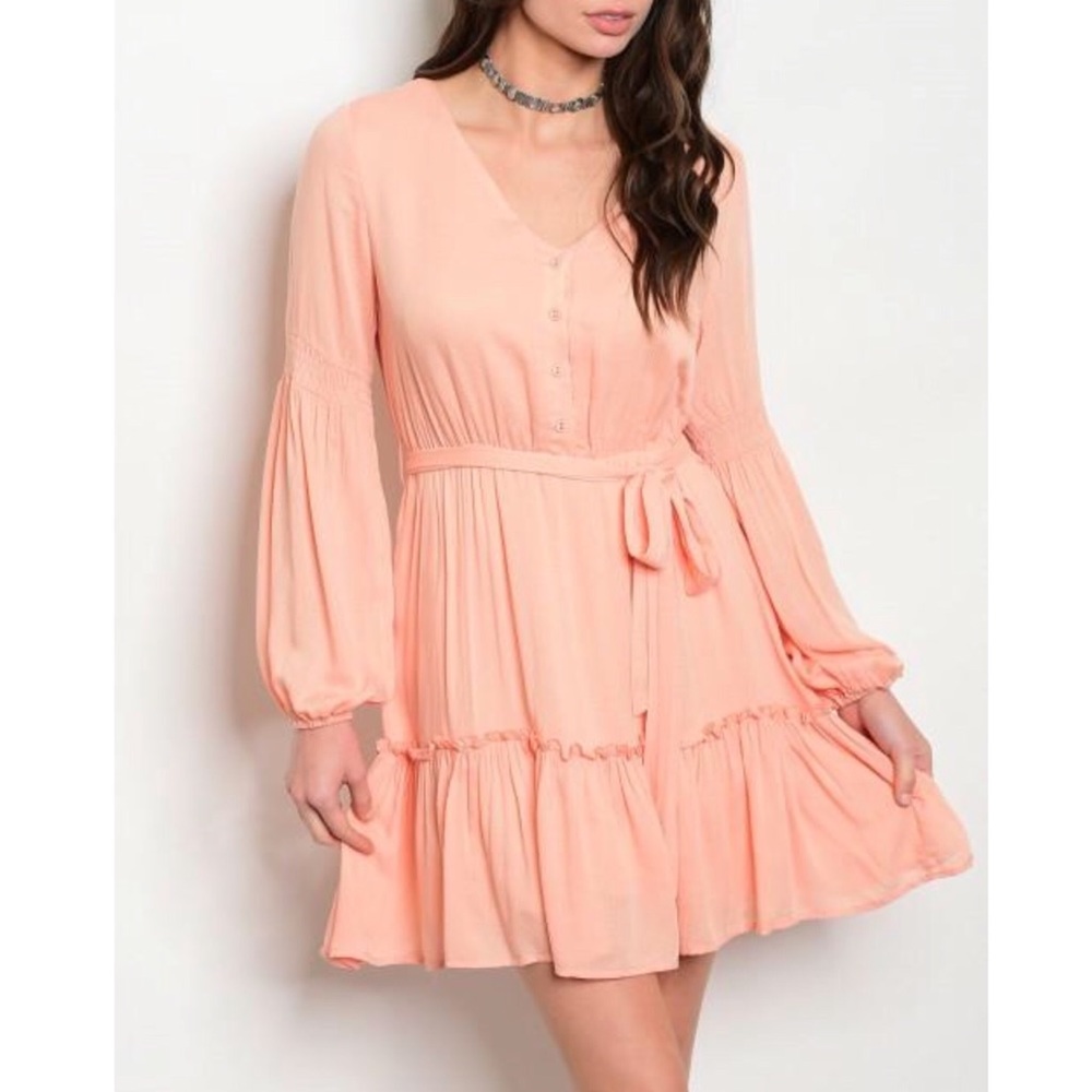 ❗️CLOSING SALE❗️ Apricot Tie Waist Ruffle Dress